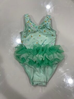 Mint Green Tutu One-Piece Swimsuit with Heart Print